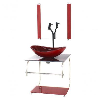 Gabinete Vidro Cuba Oval 40cm Marmore Avermelhado Torneira