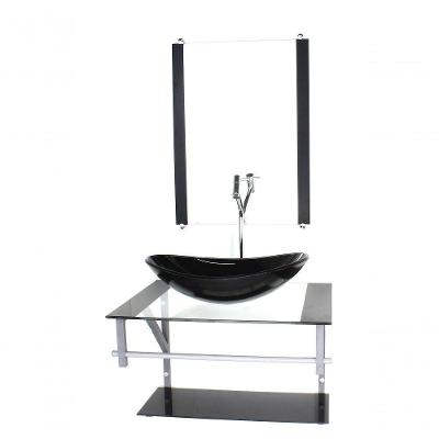 Gabinete Banheiro 60cm Cuba Oval Preto Com Torneira