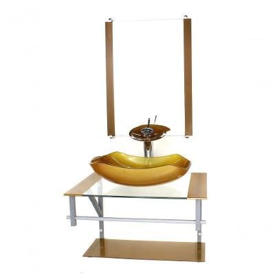 Gabinete Banheiro 60cm Cuba Abaulada Dourado Com Torneira