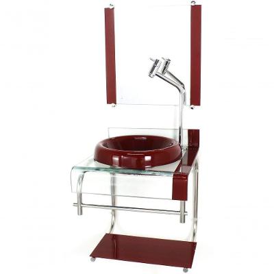 Gabinete De Vidro Duplo Inox Vermelho Cereja C/Torneira