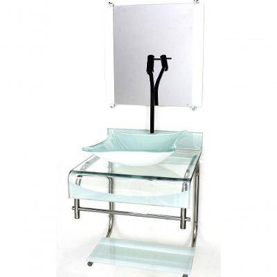 Gabinete Duplo Inox Cuba Quadrada Branco C/Torneira Preta