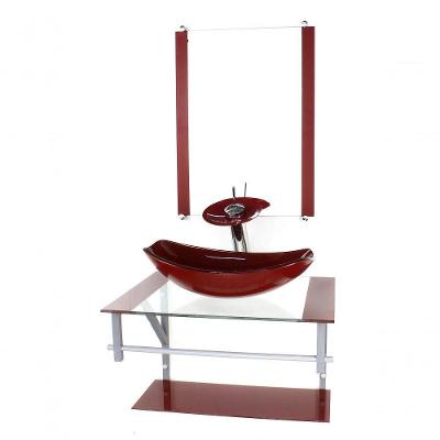 Gabinete Banheiro 60cm Cuba Oval Chanfrada Vermelho Cereja