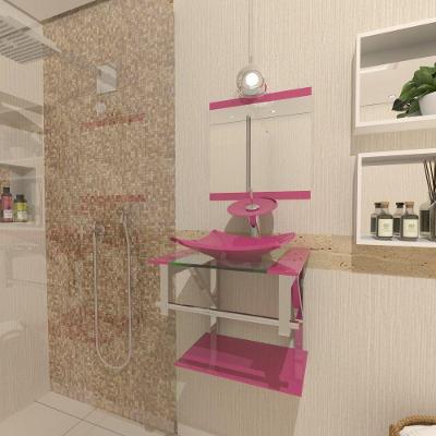 Gabinete de Vidro Para Banheiro 40cm Inox Rosa