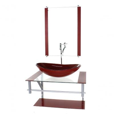 Gabinete Banheiro 60cm Cuba Oval Vermelho Com Torneira