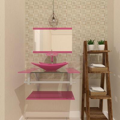 Gabinete De Vidro 70cm Ac Cuba Retangular Rosa