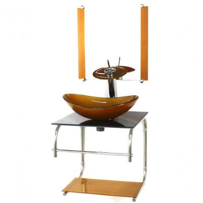 Gabinete Vidro Cuba Oval 40cm Marmore Preto Dourado Torneira