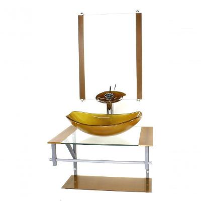 Gabinete Banheiro 60cm Cuba Chanfrada Dourado Com Torneira