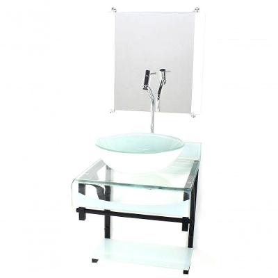 Gabinete De Vidro Duplo Cuba Redonda Branco C/Torneira