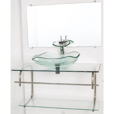 Gabinete De Vidro Inox 90cm Cuba Abaulada Incolor