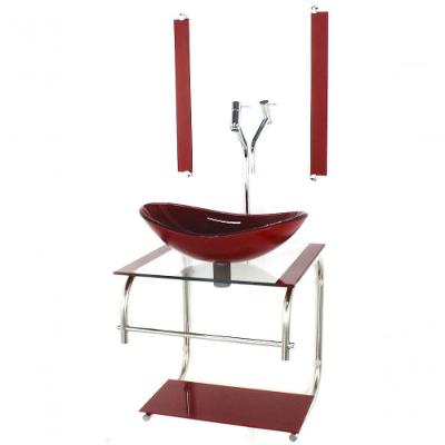 Gabinete De Vidro Cuba Oval 40cm Vermelho Cereja Torneira