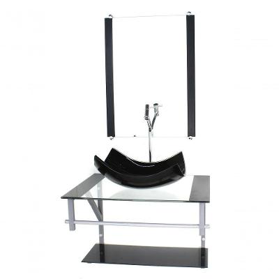 Gabinete Banheiro 60cm Cuba Retangular Preto Com Torneira