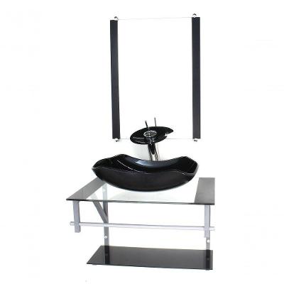 Gabinete Banheiro 60cm Cuba Abaulada Preto Com Torneira