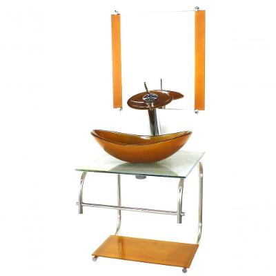 Gabinete De Vidro Cuba Oval 40cm Inox Marmore Branco Dourado