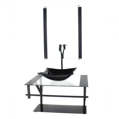 Gabinete De Vidro Para Banheiro 60cm Cuba Quadrada Preto