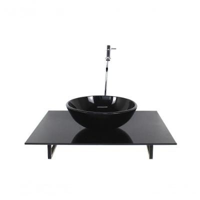 Cuba De Vidro Redonda Com Tampo 60cm Preto E Suporte Preto