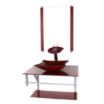 Gabinete Banheiro 60cm Cuba Quadrada Vermelho Full
