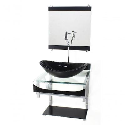Gabinete De Vidro Duplo Cuba Oval Preto C/Torneira