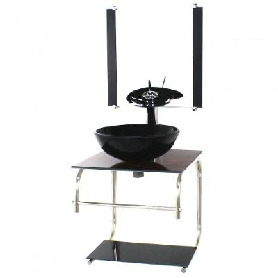 Gabinete 40cm De Vidro Inox Cuba Redonda Madeira Nogueira