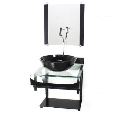 Gabinete De Vidro Duplo Cuba Redonda Preto C/Torneira