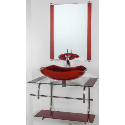 Gabinete De Vidro Inox 70cm Cuba Abaulada Vermelho Cereja