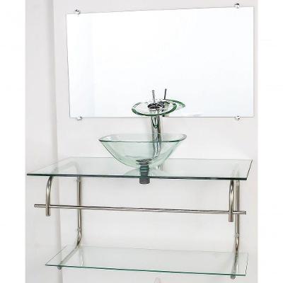 Gabinete De Vidro Inox 90cm Cuba Quadrada