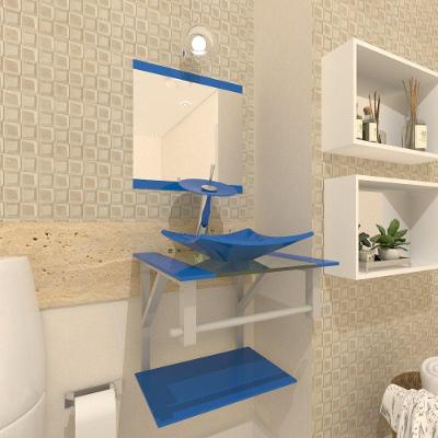 Gabinete de Vidro 40cm c/ Cuba Quadrada Torneira Ibiza Azul