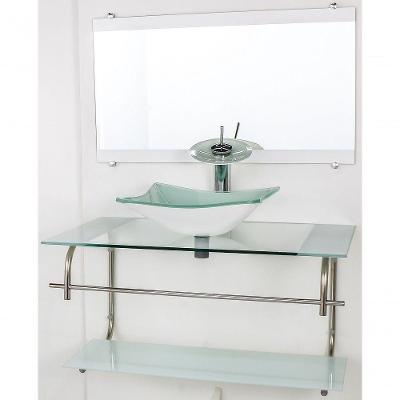Gabinete De Vidro Inox 90cm Cuba Retangular Branco