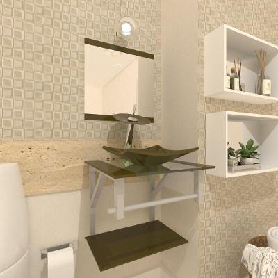 Gabinete de Vidro 40cm com Cuba Quadrada e Torneira Ibiza