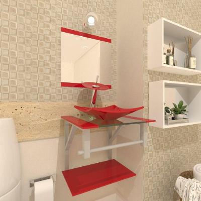 Gabinete de Vidro 40cm com Cuba Quadrada e Torneira Ibiza