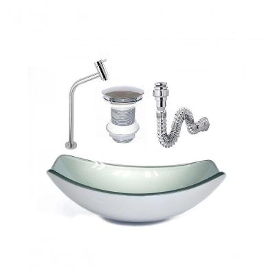 Cuba De Vidro Oval 46cm Prata + Valvula + Torneira + Sifao