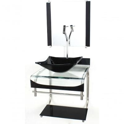 Gabinete De Vidro 40cm Inox Cuba Quadrada Com Torneira