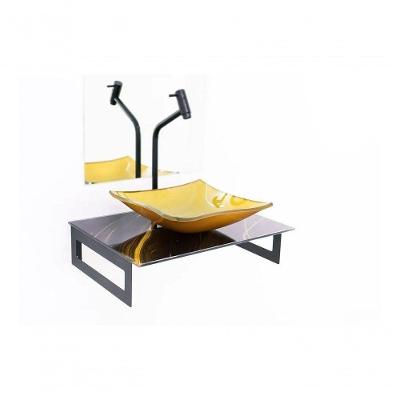 Gabinete 50cm Mármore Preto Dourado+Torneira Metal Preta