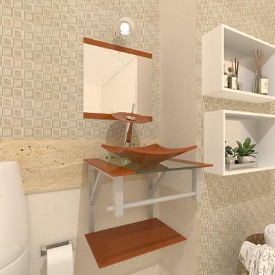 Gabinete de Vidro 40cm c/ Cuba Quadrada e Torneira Ibiza