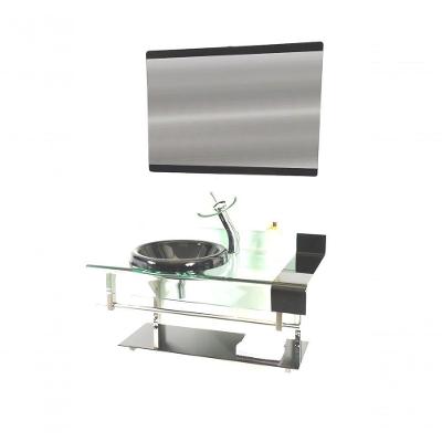Gabinete De Vidro Inox 90cmCurvado Duplo C/ Torneira Cascata