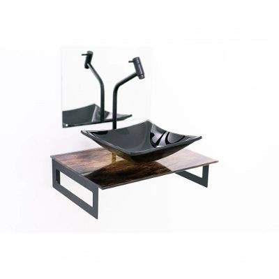 Gabinete De Vidro 50cm Madeira Rustica+Torneira Metal Preta