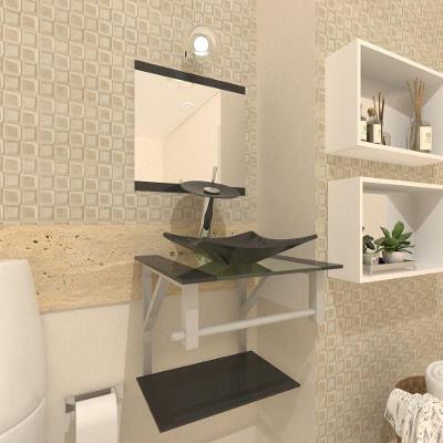 Gabinete de Vidro 40cm c/ Cuba Quadrada e Torneira Ibiza