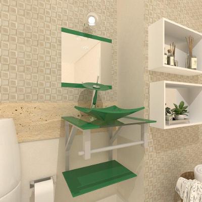 Gabinete de Vidro 40cm c/ Cuba Quadrada Torneira Ibiza Verde