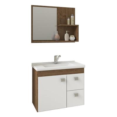 Conjunto Armário Para Banheiro Isa Com Espelheira E Pia Mgm Móveis Amêndoa/Branco Amêndoa/Branco