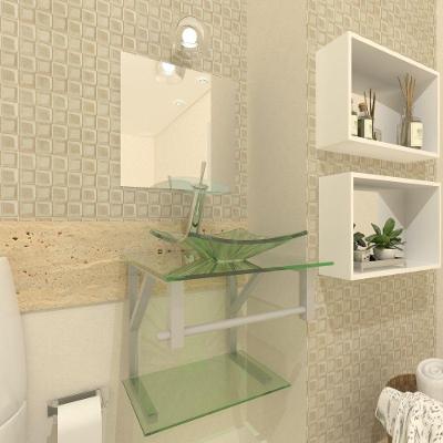 Gabinete de Vidro 40cm c/ Cuba Quadrada e Torneira Ibiza