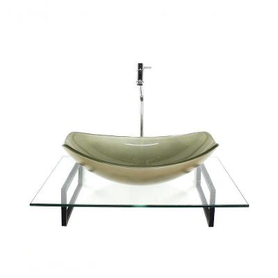 Cuba De Vidro Oval Champanhe Com Tampo 60cm E Suporte Preto