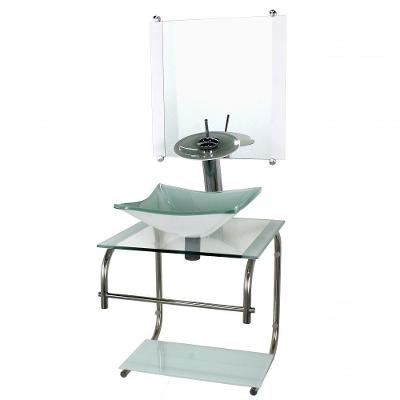 Gabinete 40cm De Vidro Inox Cuba Quadrada Branco