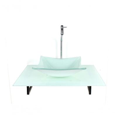 Cuba De Vidro Com Tampo 60cm Branco Full E Suporte Preto