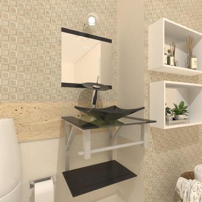 Gabinete de Vidro 40cm com Cuba Quadrada e Torneira Ibiza