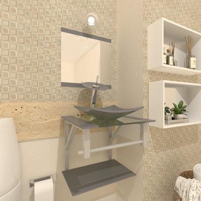 Gabinete de Vidro 40cm c/ Cuba Quadrada Torneira Ibiza Prata