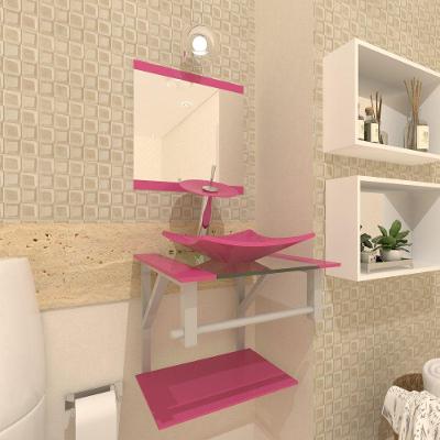 Gabinete de Vidro 40cm c/ Cuba Quadrada Torneira Ibiza Rosa