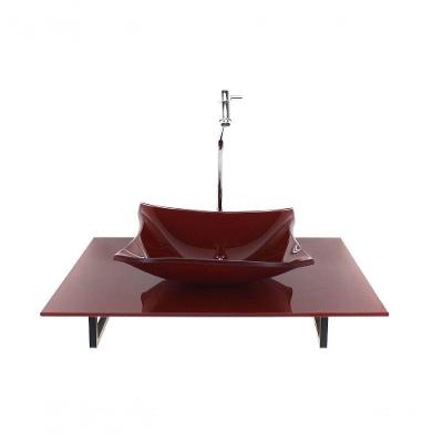 Cuba De Vidro Quadrada Com Tampo 60cm Vermelho Suporte Preto