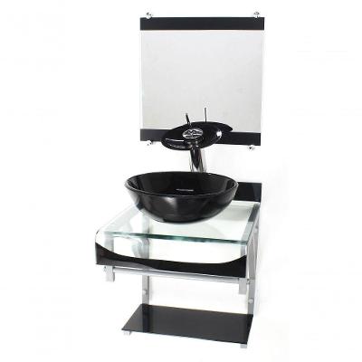 Gabinete De Vidro 40cm Banheiro Curvado Duplo Cuba Redonda