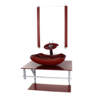 Gabinete Banheiro 60cm Cuba Abaulada Vermelho Com Torneira