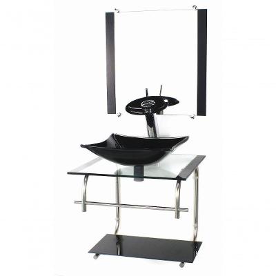 Gabinete 40cm De Vidro Inox Cuba Quadrada Preto
