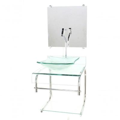 Gabinete De Vidro 40cm Inox Cuba Quadrada Com Torneira